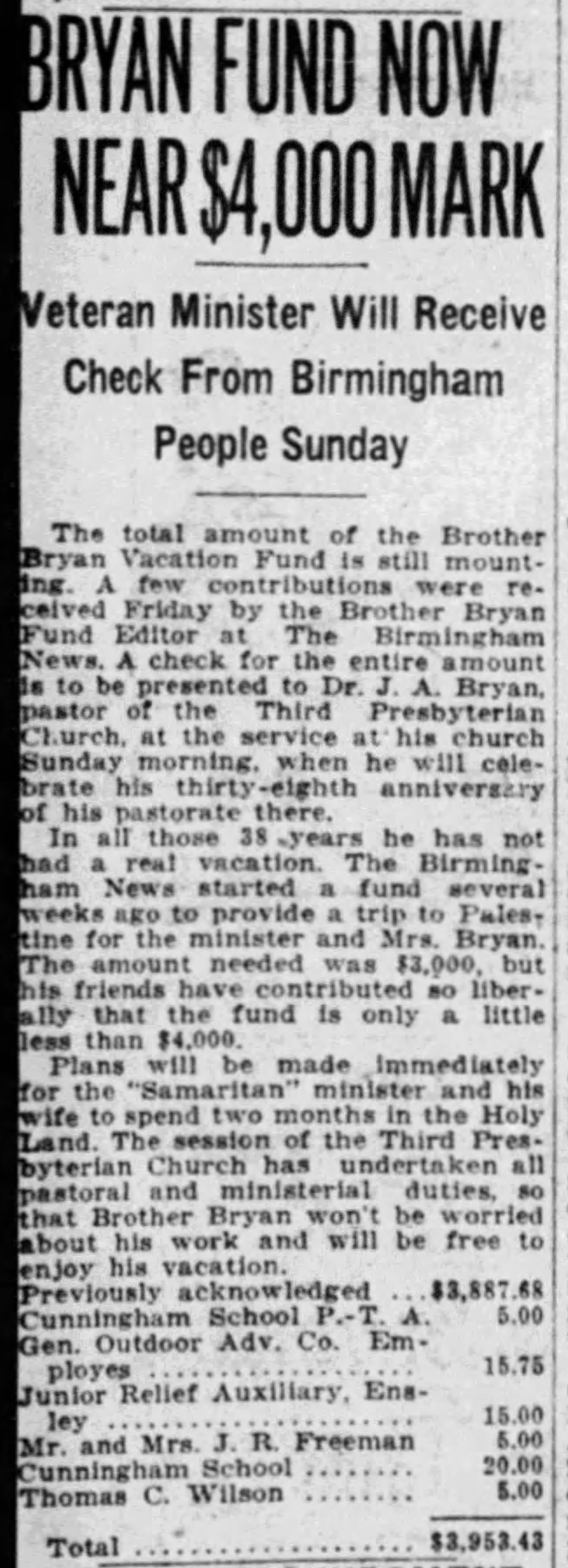 Bryan Fund Now Nears $4